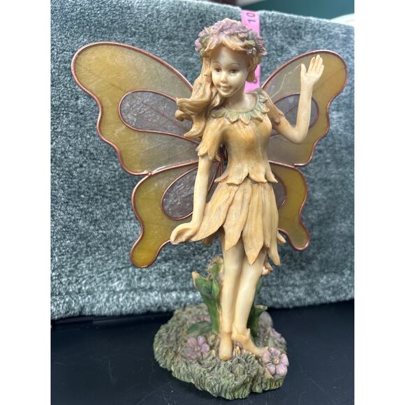 Vintage Fairy Mounted Cast Resin w Wings Tea Light Holder Hand Painted - Picture 3 of 14